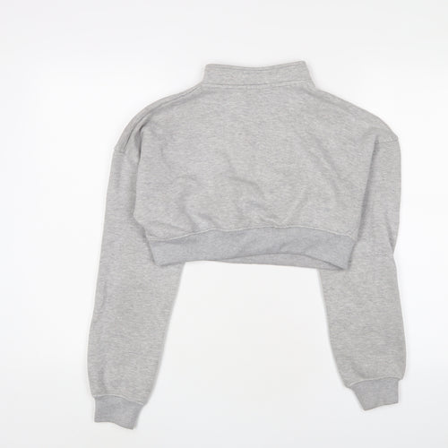 PRETTYLITTLETHING Womens Grey Cotton Pullover Sweatshirt Size S Zip