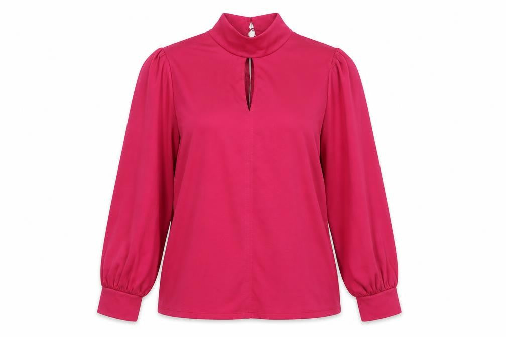 Front view of Marks & Spencer women’s pink modal basic blouse, size UK 12, round neck - keyhole neck