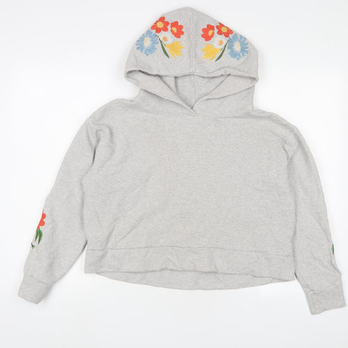 NEXT Womens Grey Floral Cotton Pullover Hoodie Size 8 Pullover - Embroidered