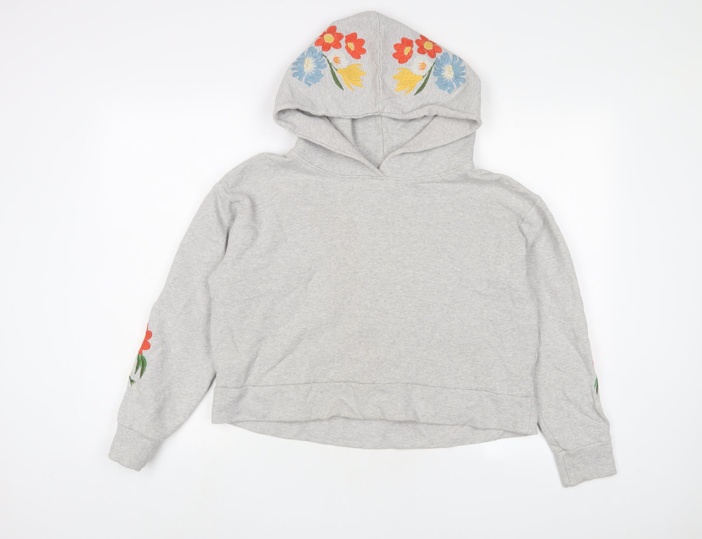 NEXT Womens Grey Floral Cotton Pullover Hoodie Size 8 Pullover - Embroidered