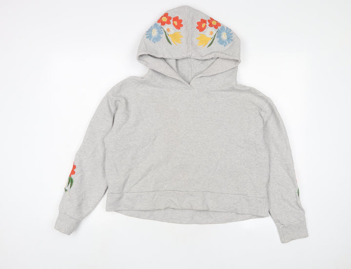 NEXT Womens Grey Floral Cotton Pullover Hoodie Size 8 Pullover - Embroidered