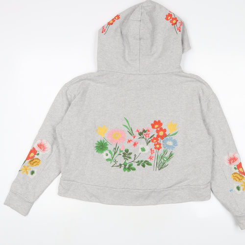 NEXT Womens Grey Floral Cotton Pullover Hoodie Size 8 Pullover - Embroidered