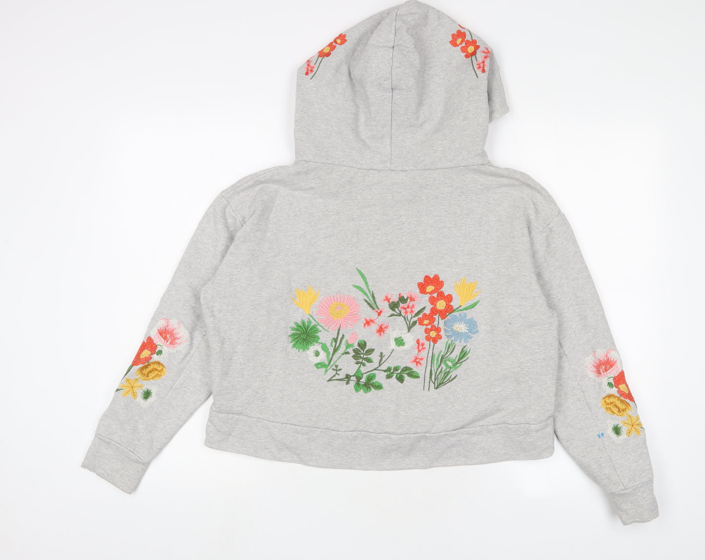 NEXT Womens Grey Floral Cotton Pullover Hoodie Size 8 Pullover - Embroidered