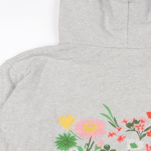 NEXT Womens Grey Floral Cotton Pullover Hoodie Size 8 Pullover - Embroidered