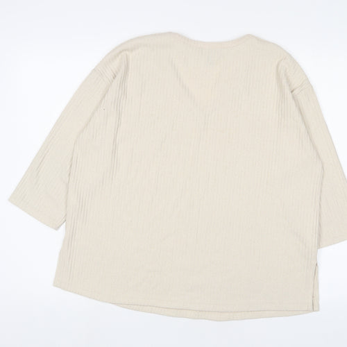 New Look Womens Beige Polyester Basic T-Shirt Size M V-Neck
