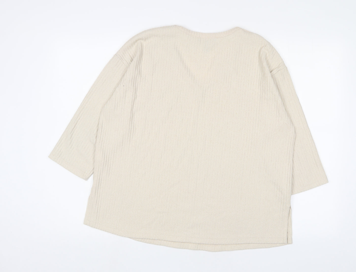 New Look Womens Beige Polyester Basic T-Shirt Size M V-Neck