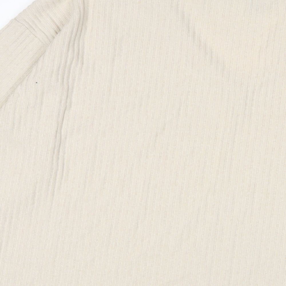 New Look Womens Beige Polyester Basic T-Shirt Size M V-Neck