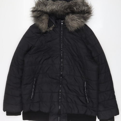 New Look Womens Black Parka Coat Size 16 Zip