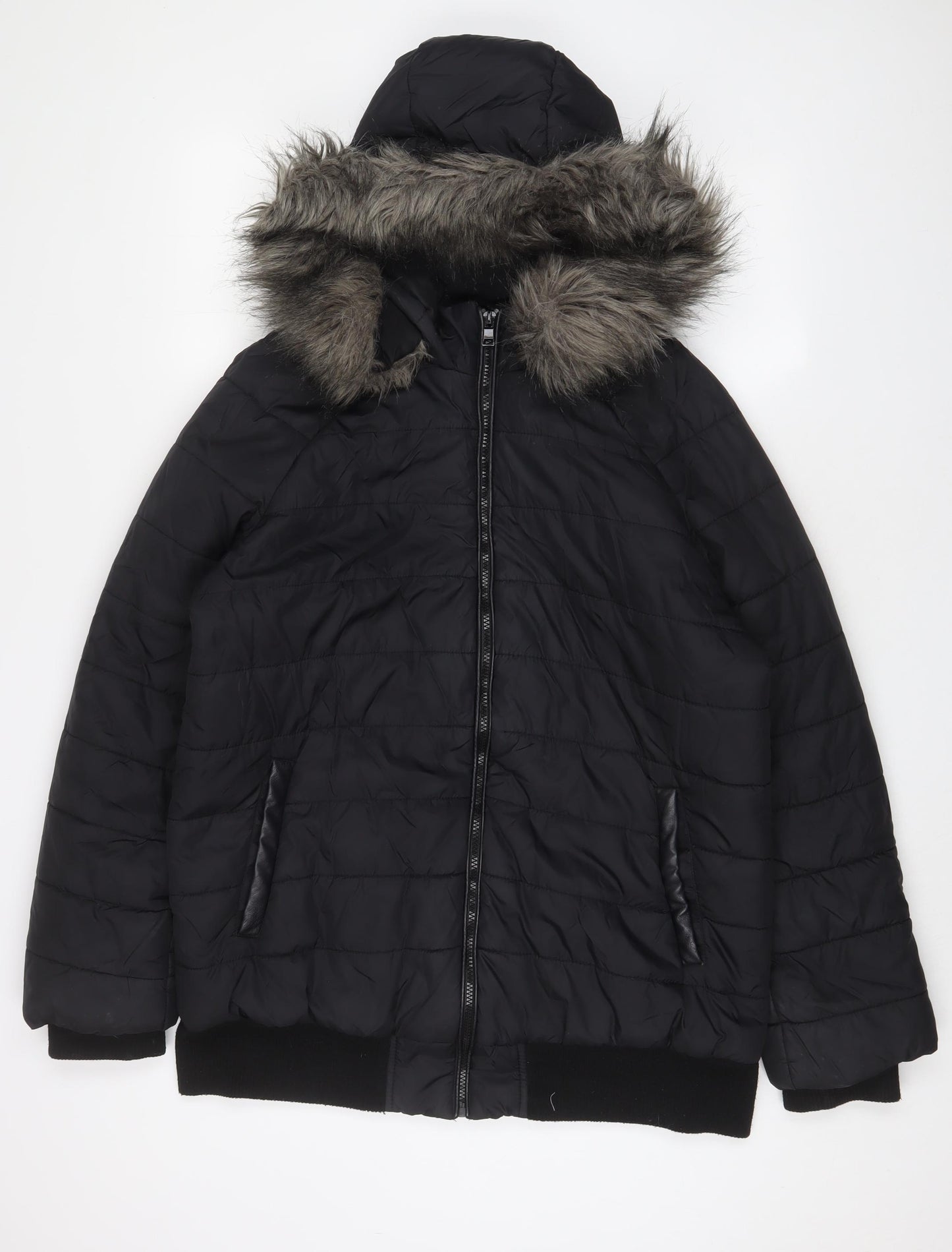 New Look Womens Black Parka Coat Size 16 Zip