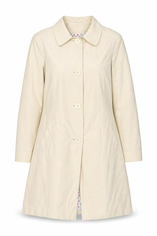 Front view of New Look women’s beige overcoat coat, size UK 12, button