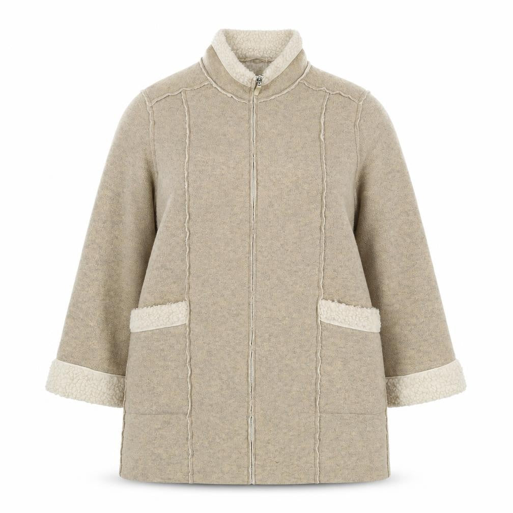 Front view of Marks & Spencer women’s beige jacket, size UK 16, zip