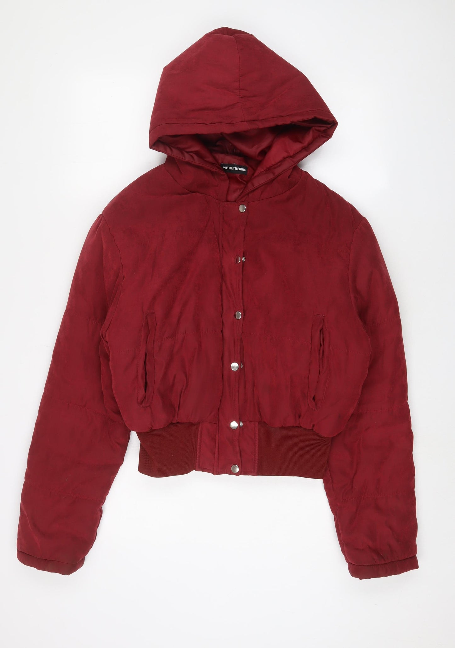 PRETTYLITTLETHING Womens Red Quilted Coat Size 14 Zip