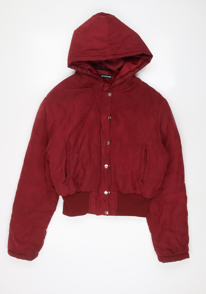 PRETTYLITTLETHING Womens Red Quilted Coat Size 14 Zip