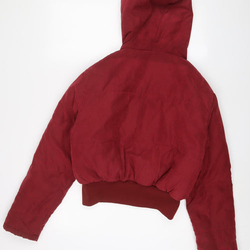 PRETTYLITTLETHING Womens Red Quilted Coat Size 14 Zip