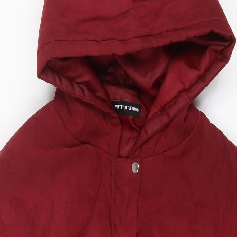 PRETTYLITTLETHING Womens Red Quilted Coat Size 14 Zip