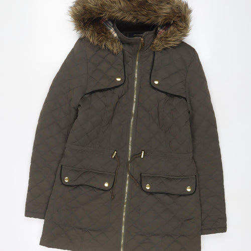 Heart & Soul Womens Green Parka Coat Size 10 Zip
