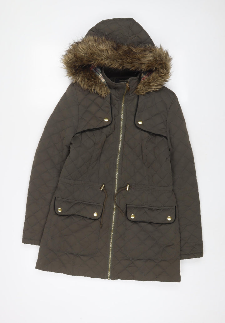 Heart & Soul Womens Green Parka Coat Size 10 Zip