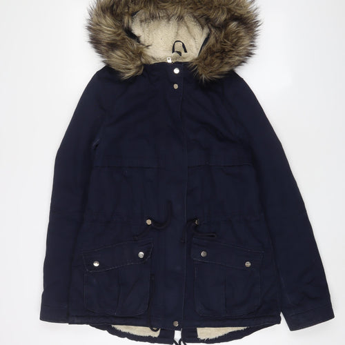 H&M Womens Blue Parka Coat Size 8 Zip