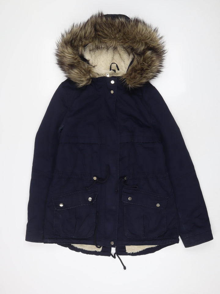 H&M Womens Blue Parka Coat Size 8 Zip
