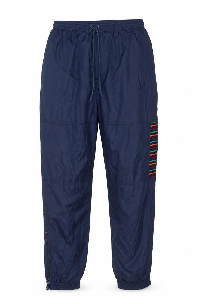 Front view of Next men’s blue nylon sweatpants, size M, 30-inch leg regular drawstring