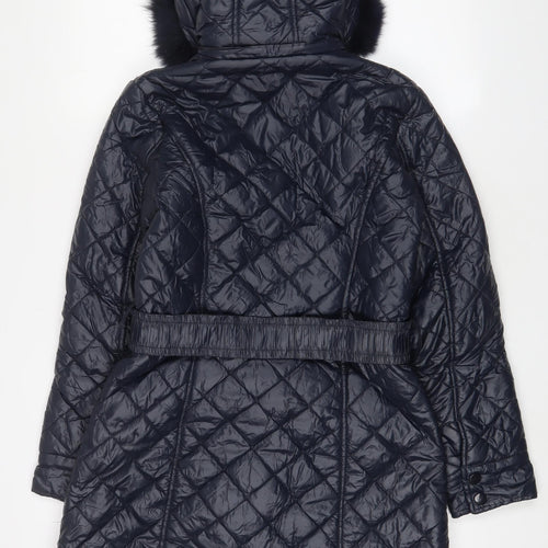 Jimika Womens Blue Quilted Coat Size S Zip - Belted