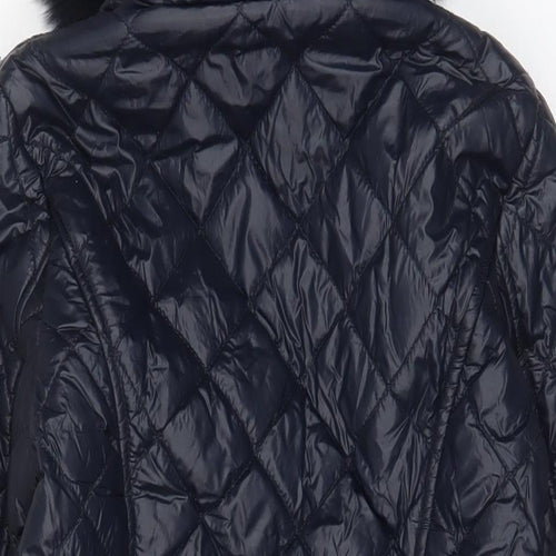 Jimika Womens Blue Quilted Coat Size S Zip - Belted