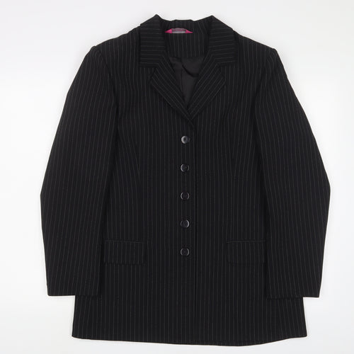 For Women Womens Black Striped Jacket Blazer Size 14 Button