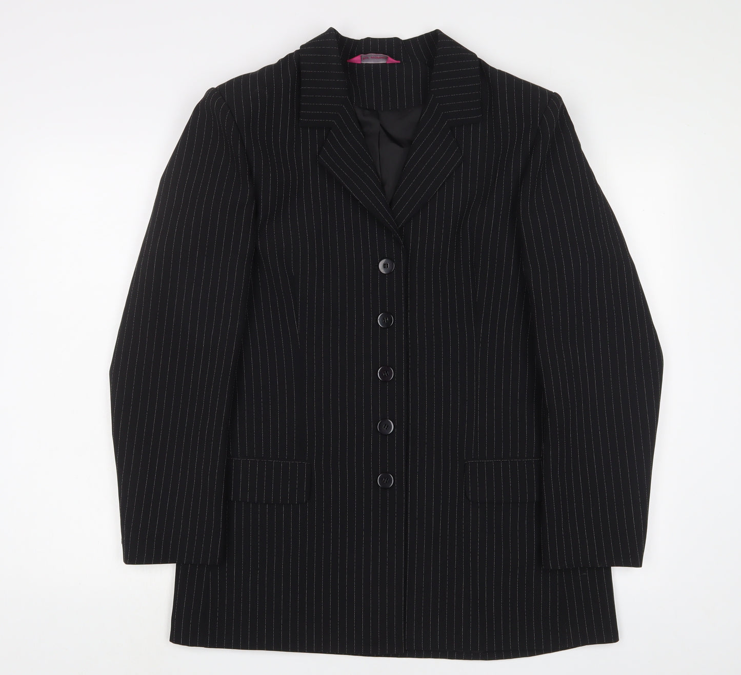 For Women Womens Black Striped Jacket Blazer Size 14 Button