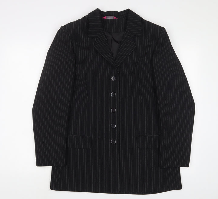 For Women Womens Black Striped Jacket Blazer Size 14 Button