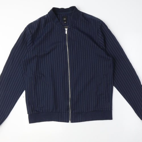River Island Women Blue Striped Bomber Jacket Size S