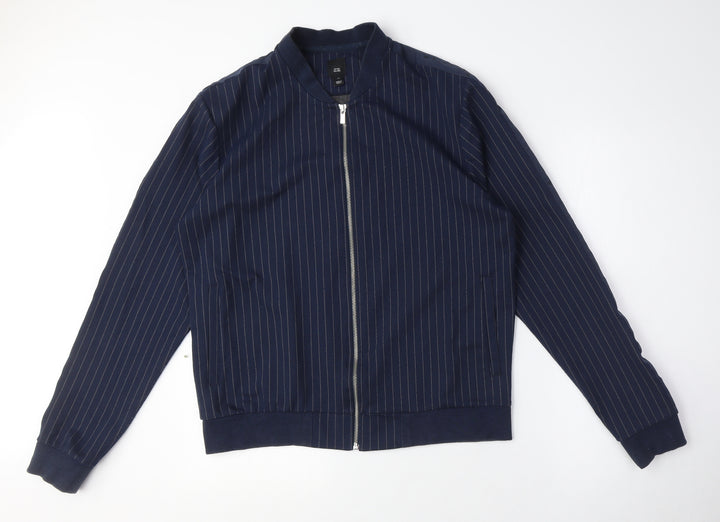 River Island Women Blue Striped Bomber Jacket Size S