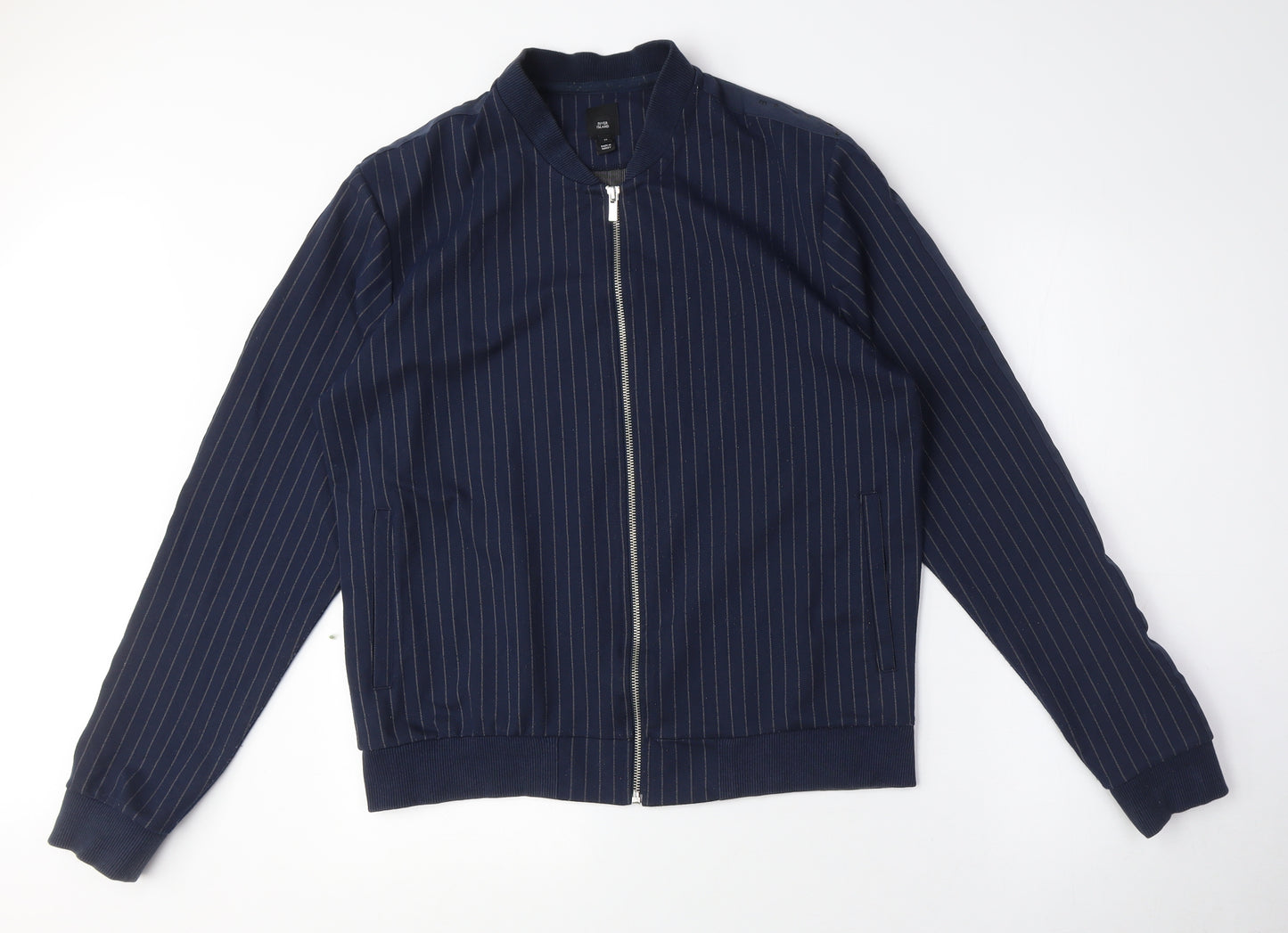 River Island Women Blue Striped Bomber Jacket Size S