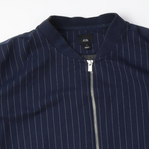 River Island Women Blue Striped Bomber Jacket Size S