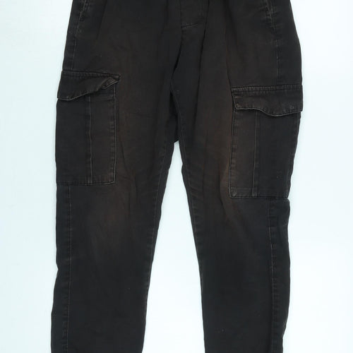 Brave Soul Womens Black Cotton Blend Cargo Trousers Size 22 in L28 in Regular Tie - Distressed