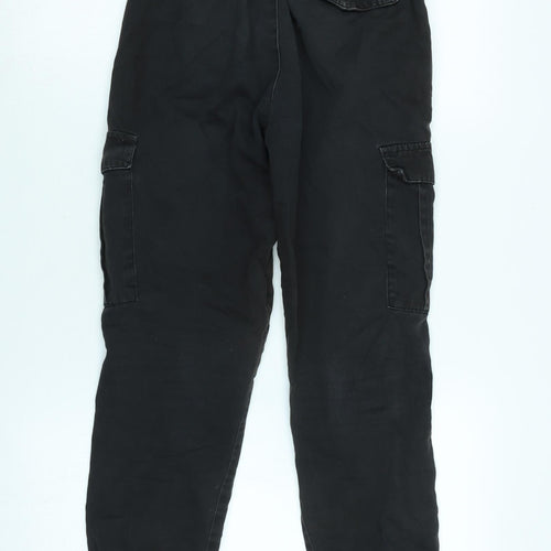 Brave Soul Womens Black Cotton Blend Cargo Trousers Size 22 in L28 in Regular Tie - Distressed