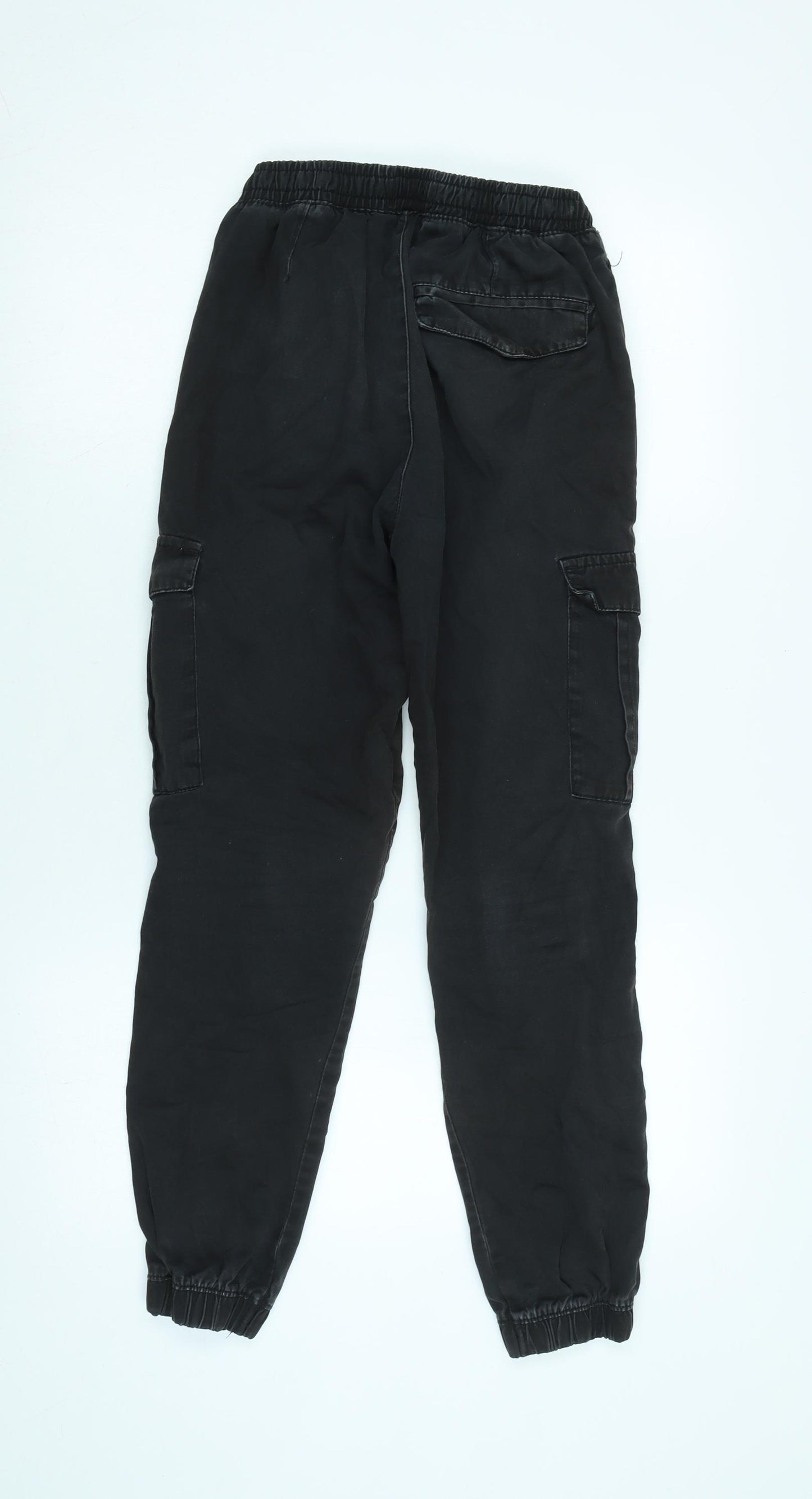 Brave Soul Womens Black Cotton Blend Cargo Trousers Size 22 in L28 in Regular Tie - Distressed