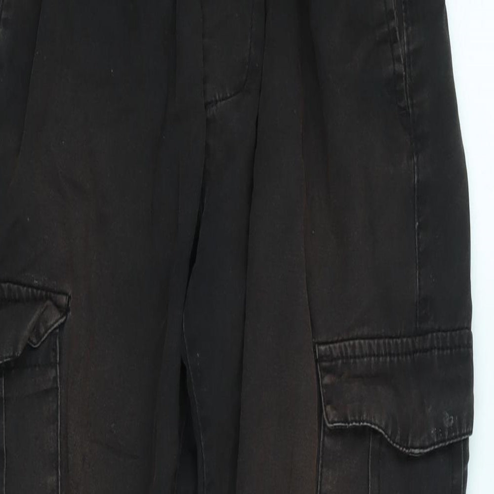 Brave Soul Womens Black Cotton Blend Cargo Trousers Size 22 in L28 in Regular Tie - Distressed