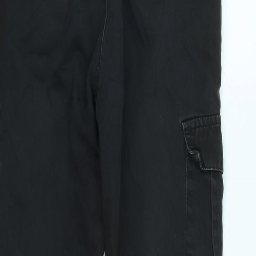 Brave Soul Womens Black Cotton Blend Cargo Trousers Size 22 in L28 in Regular Tie - Distressed