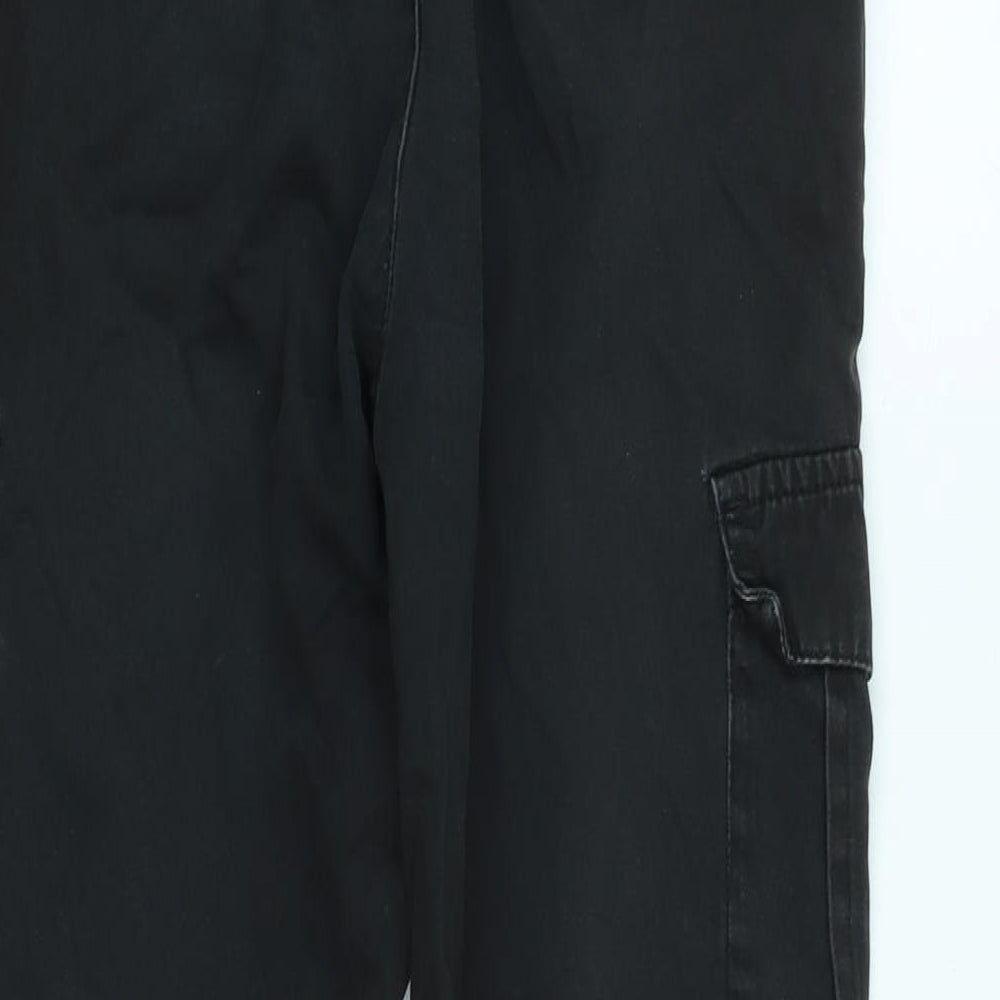 Brave Soul Womens Black Cotton Blend Cargo Trousers Size 22 in L28 in Regular Tie - Distressed