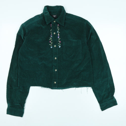 Cotton Traders Womens Green Cotton Blend Basic Blouse Size XS Collared - Raw Hem