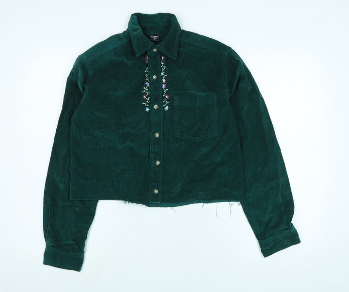 Cotton Traders Womens Green Cotton Blend Basic Blouse Size XS Collared - Raw Hem