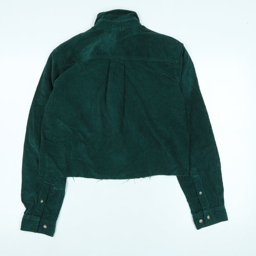 Cotton Traders Womens Green Cotton Blend Basic Blouse Size XS Collared - Raw Hem