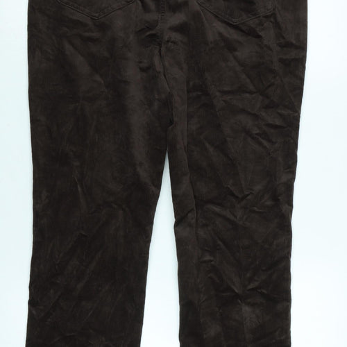 Marks and Spencer Womens Brown Cotton Blend Trousers Size 12 L29 in Regular Zip