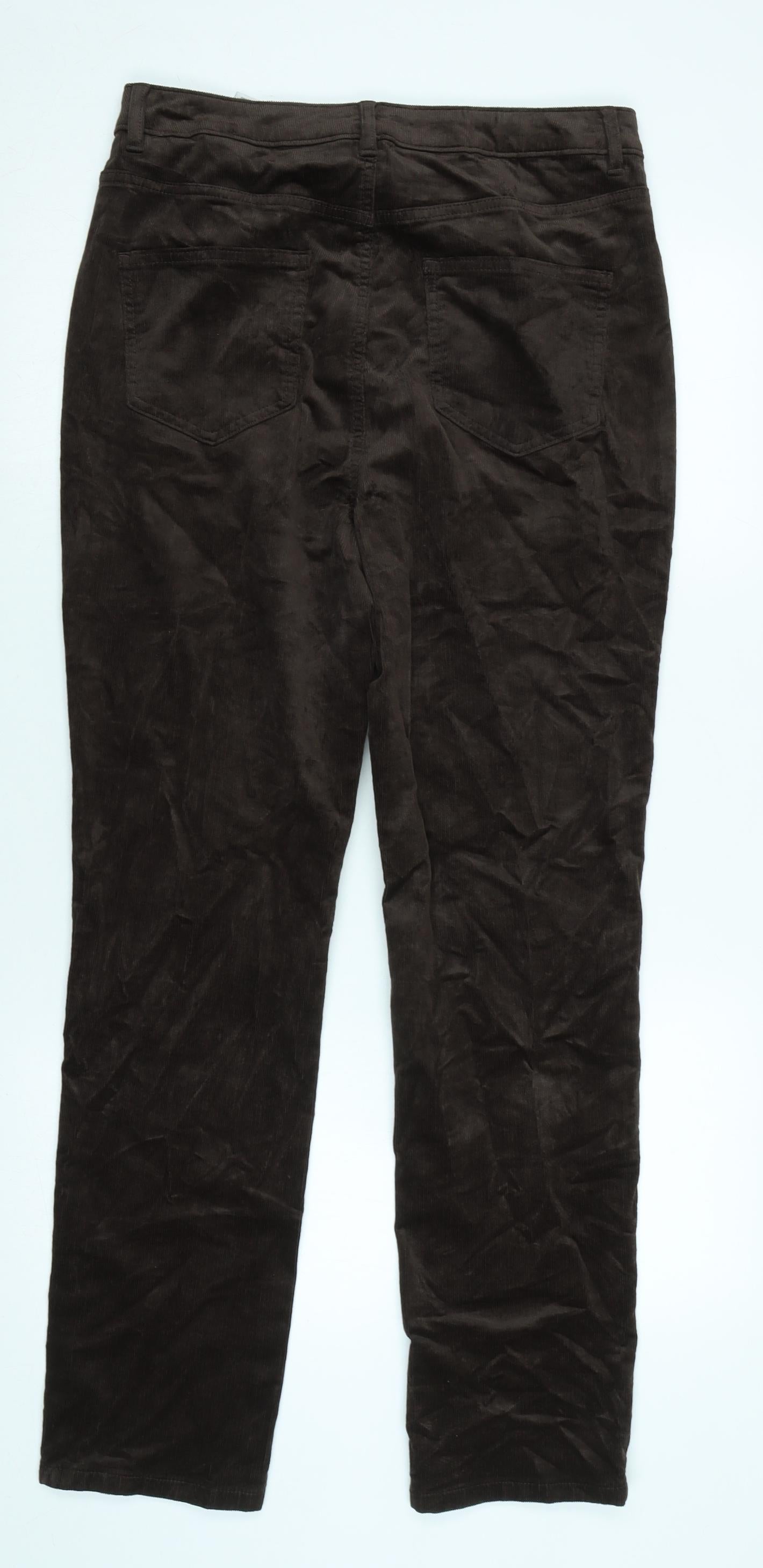 Marks and Spencer Womens Brown Cotton Blend Trousers Size 12 L29 in Regular Zip