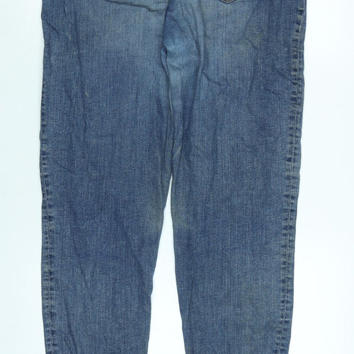 Marks and Spencer Womens Blue Cotton Blend Straight Jeans Size 14 L29 in Slim Zip