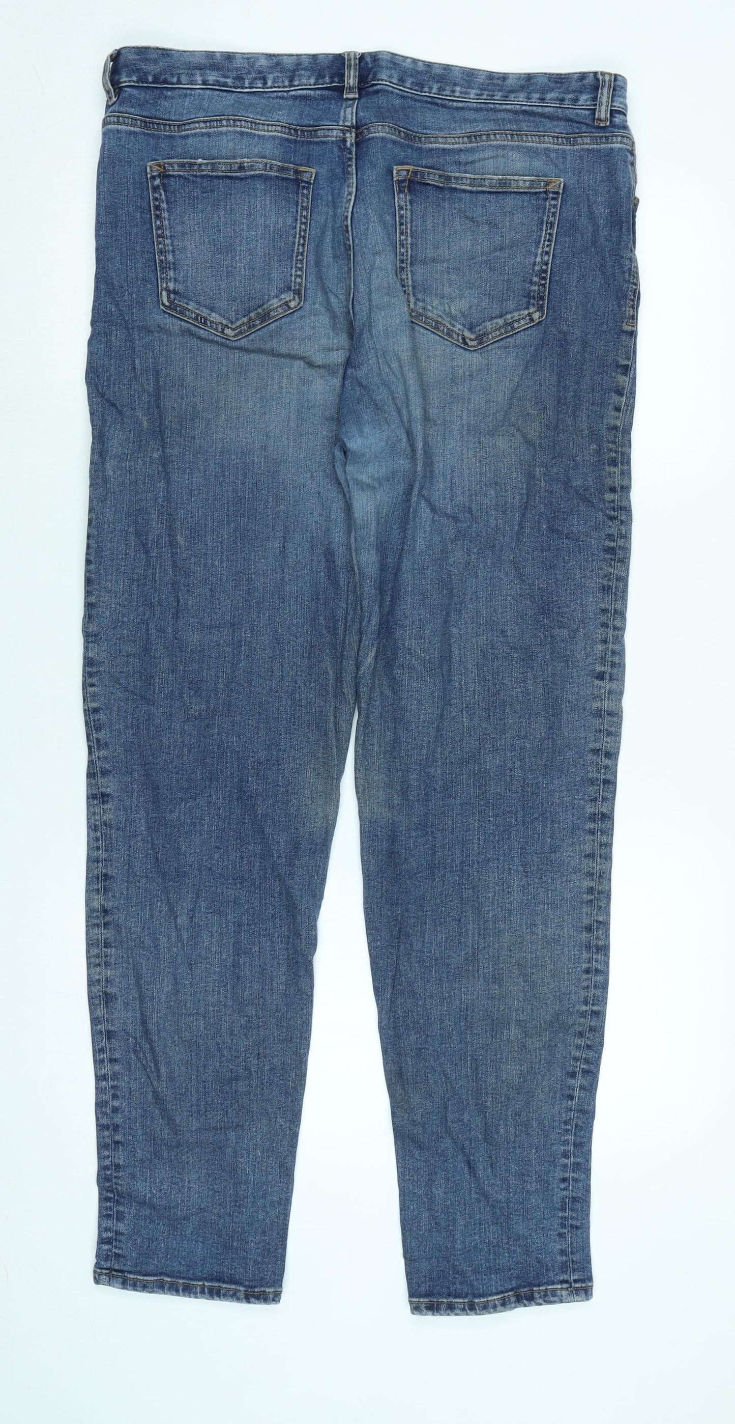 Marks and Spencer Womens Blue Cotton Blend Straight Jeans Size 14 L29 in Slim Zip