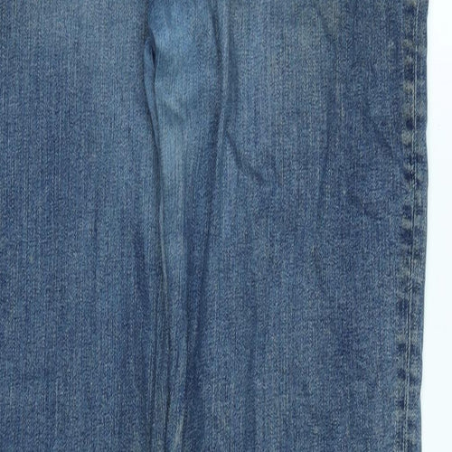 Marks and Spencer Womens Blue Cotton Blend Straight Jeans Size 14 L29 in Slim Zip