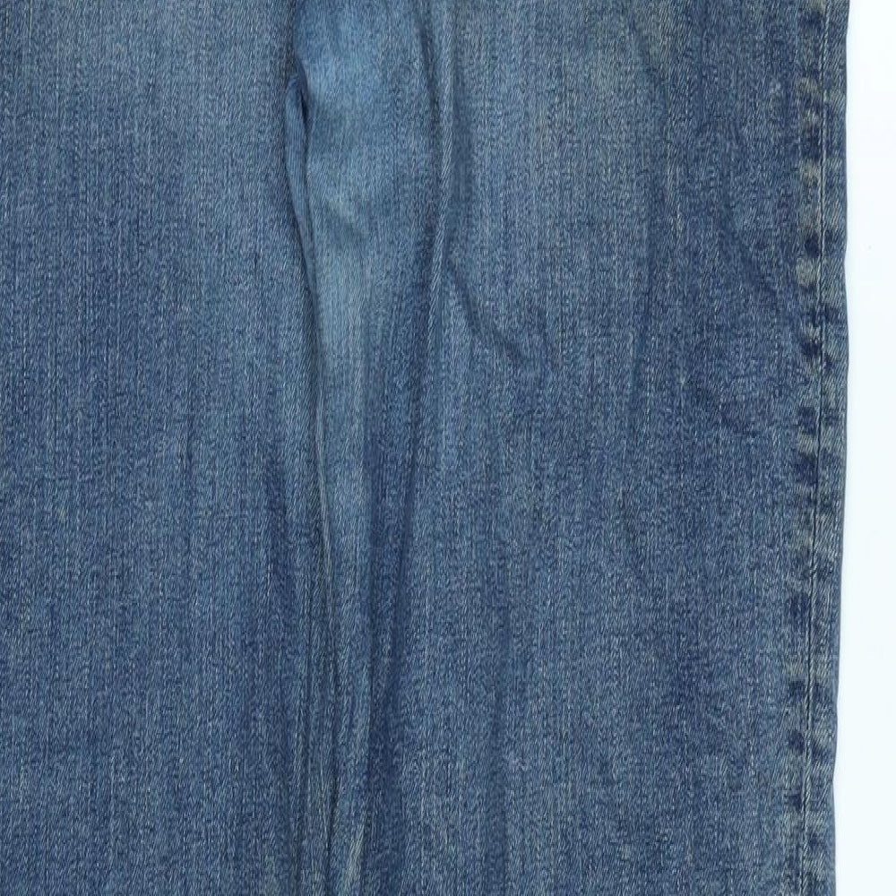 Marks and Spencer Womens Blue Cotton Blend Straight Jeans Size 14 L29 in Slim Zip