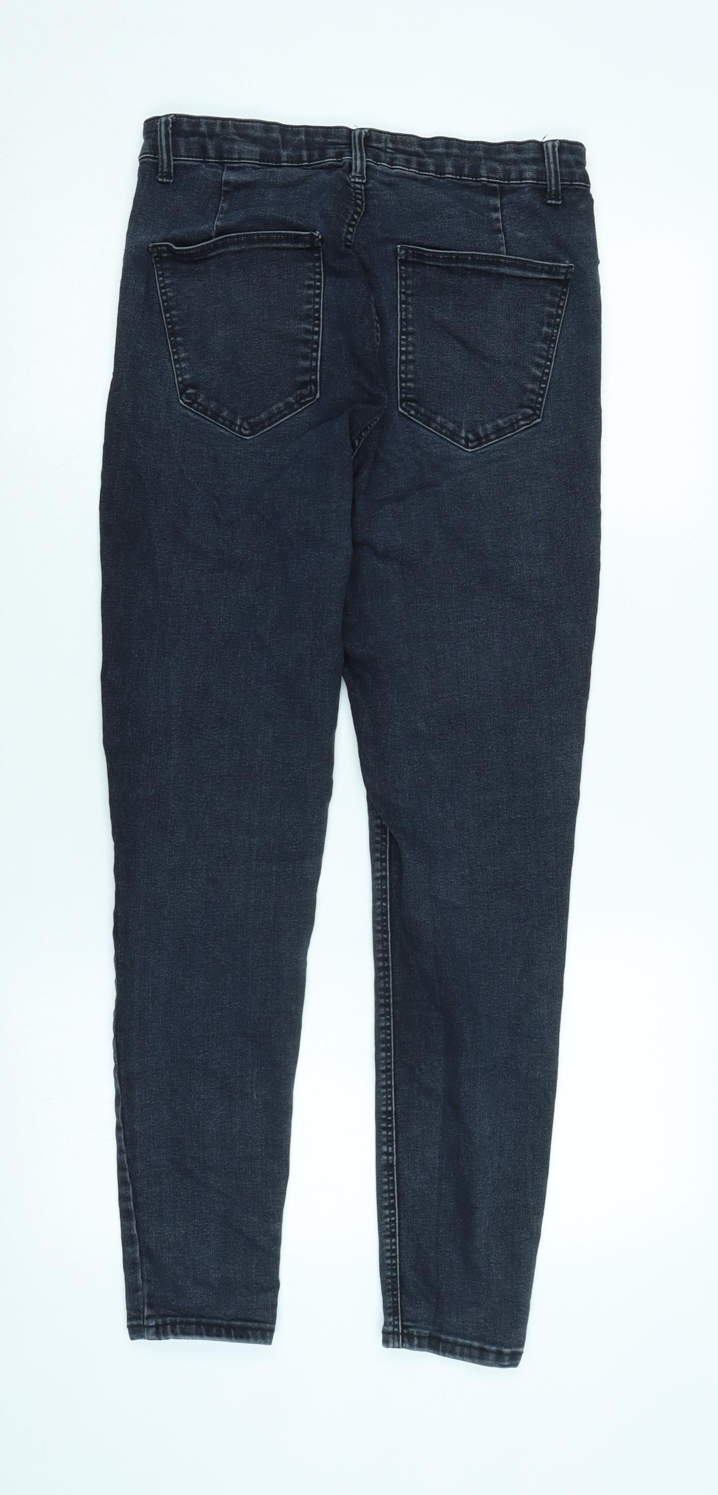 Zara Womens Blue Cotton Blend Tapered Jeans Size 14 L27 in Regular Zip