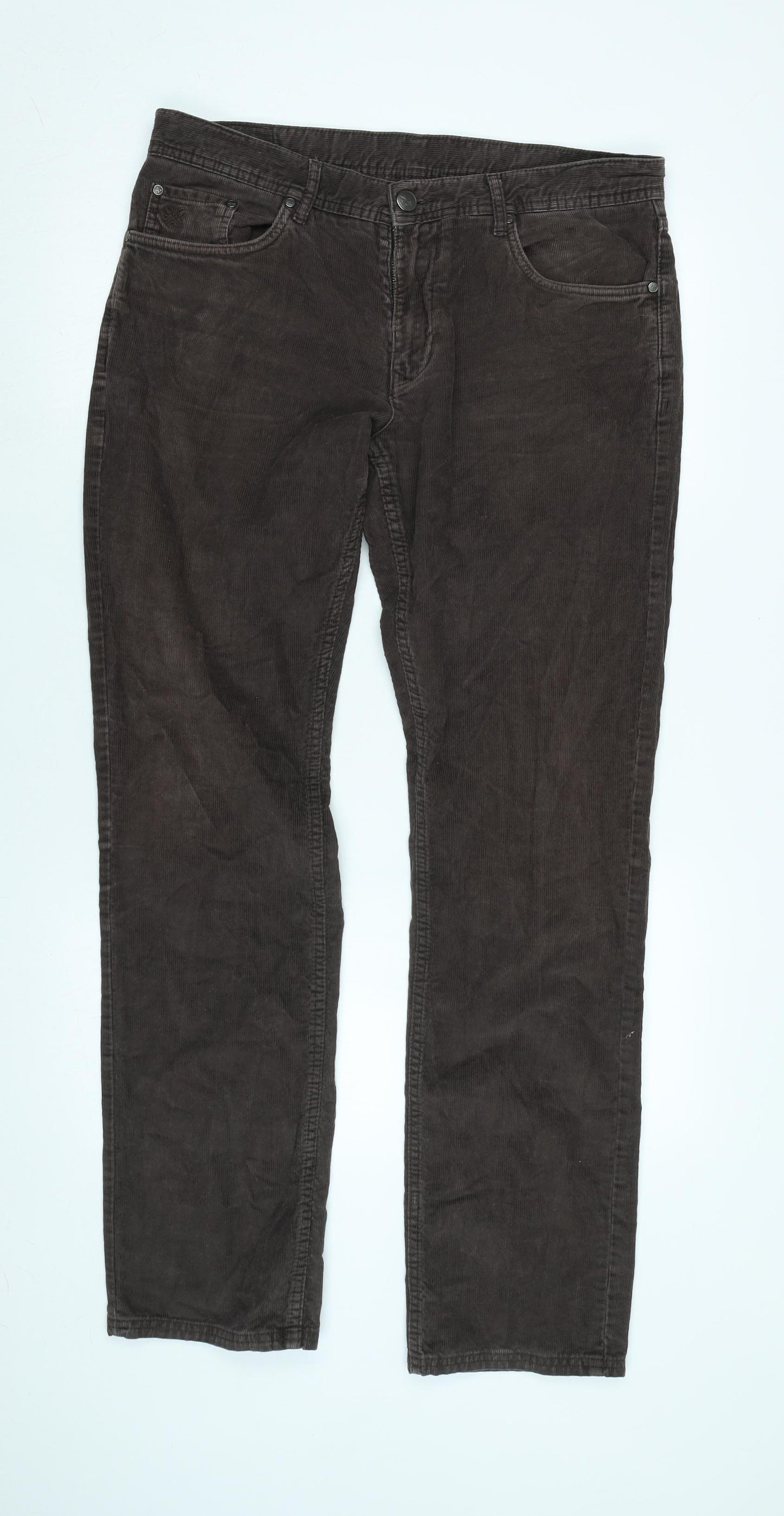 Crew Clothing Mens Brown Cotton Blend Trousers Size 34 in L34 in Regular Zip